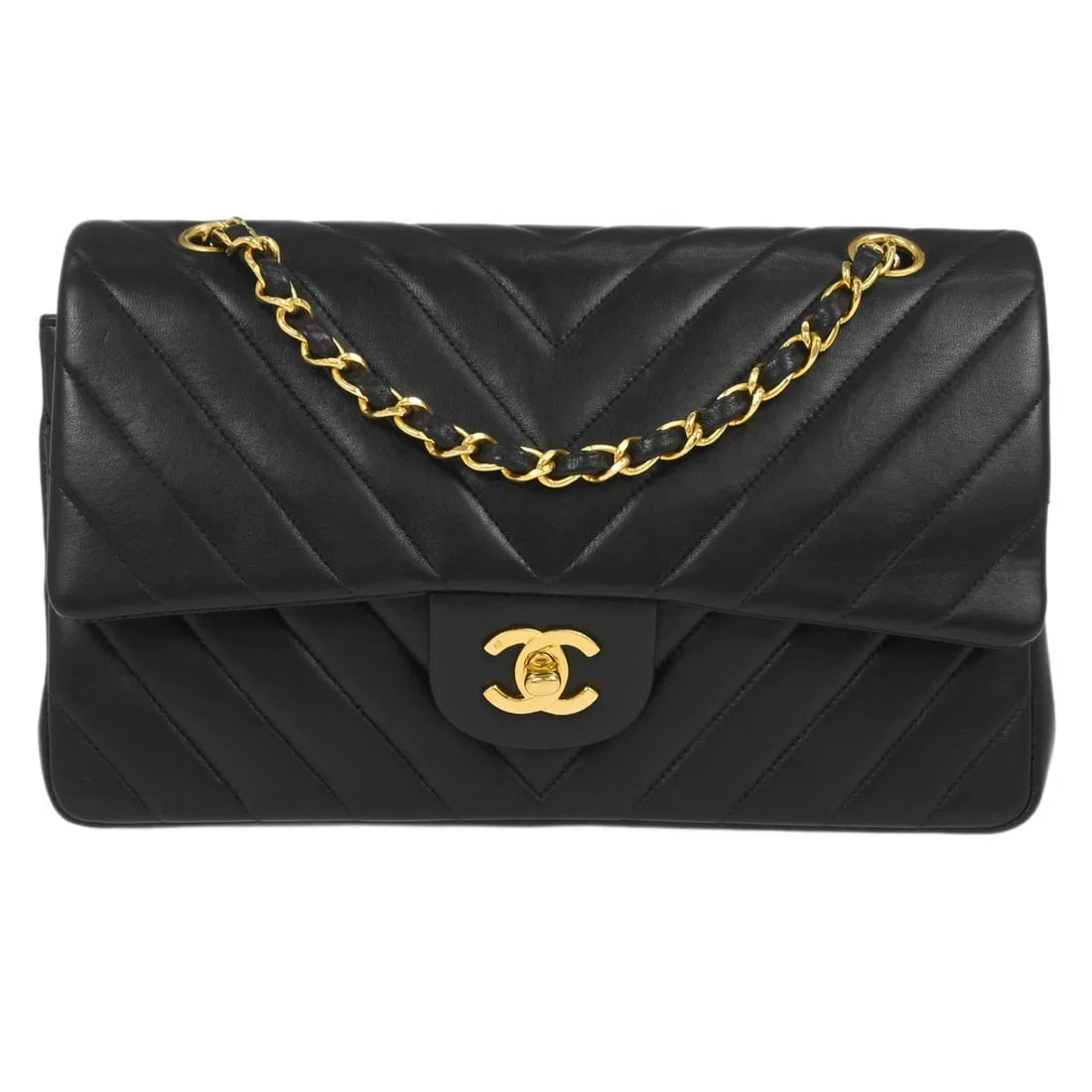 Chanel Medium Chevron Lambskin Classic Flap Black Shoulder Bag