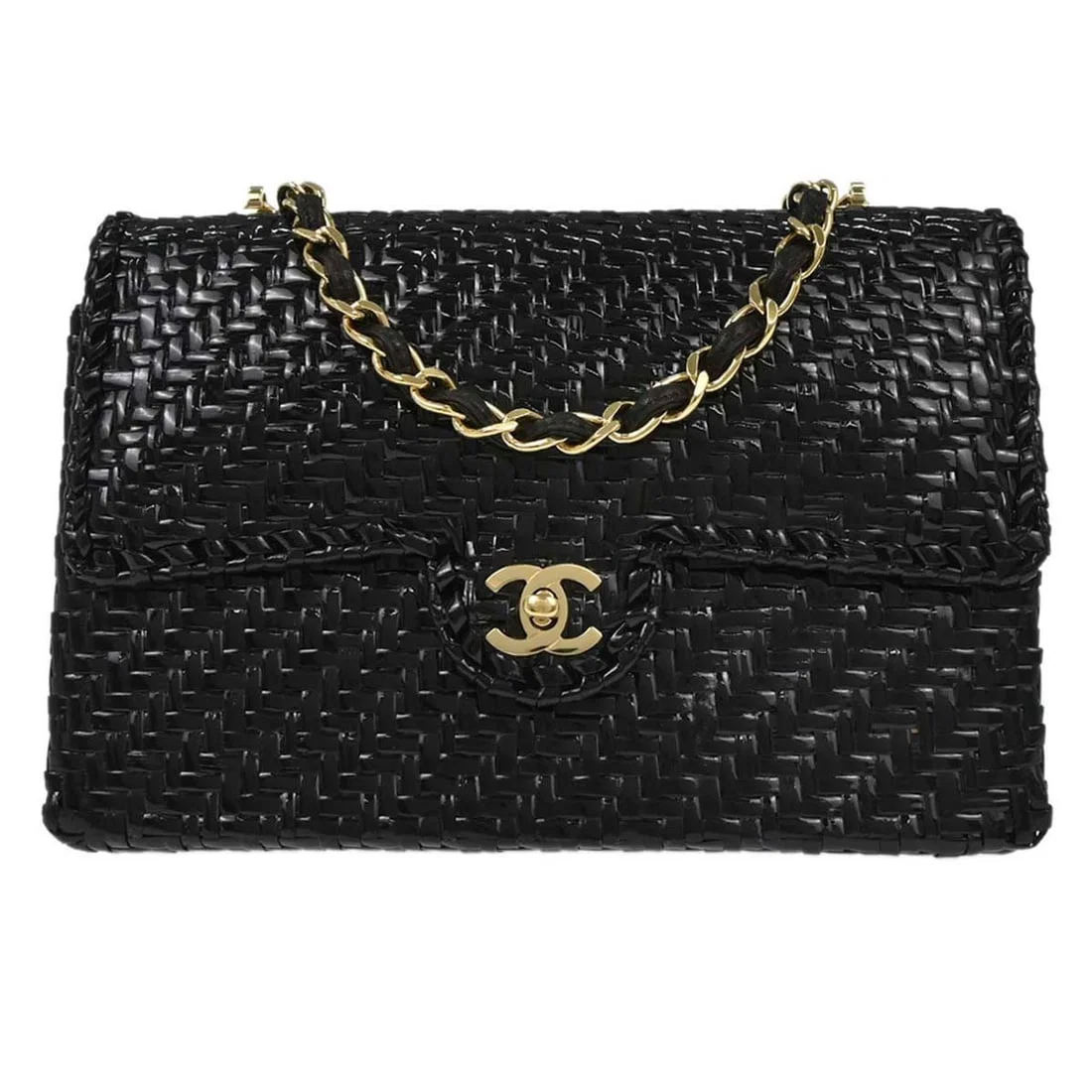 Chanel Medium Classic Flap Black Ratan Wicker Shoulder Bag