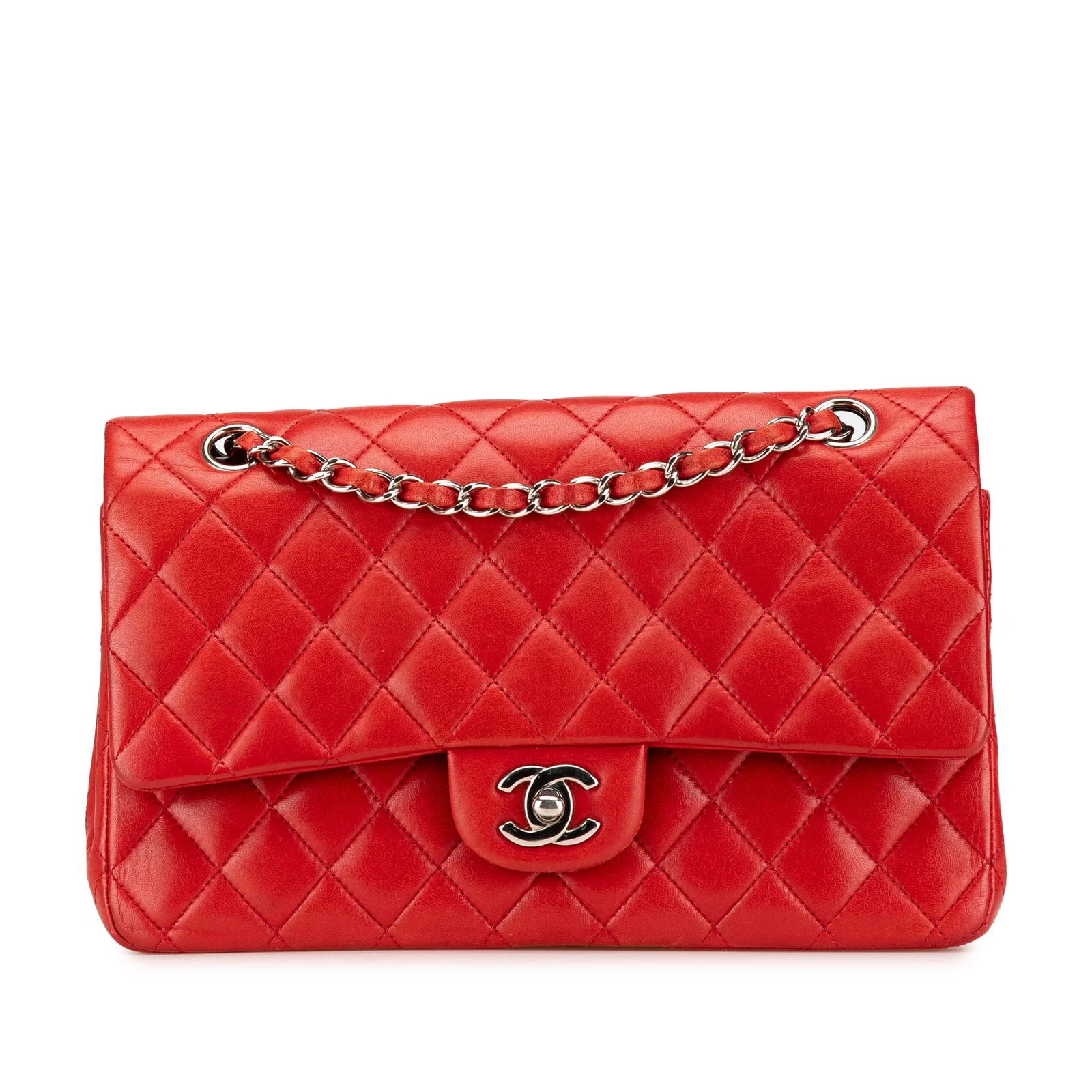 Chanel Medium Classic Lambskin Double Flap Red Shoulder Bag