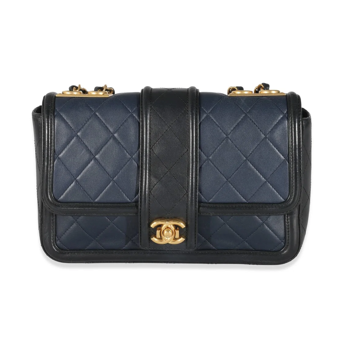 Chanel Medium Elegant CC Flap Bag Navy Black Lambskin Gold-Tone Hardware
