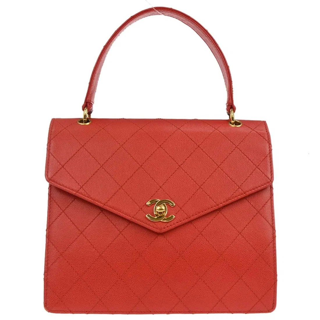Chanel Medium Red Leather Top Handle Caviar Bag 9in x 8in