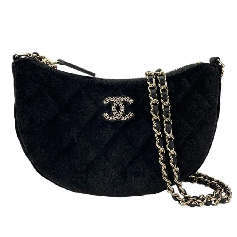 CHANEL MINI CHAIN SHOULDER BLACK GHW VELVET SHOULDER BAG