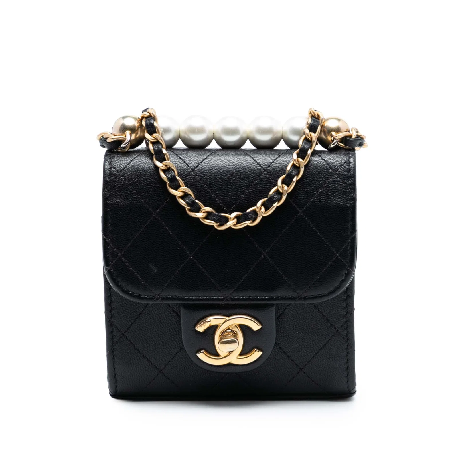 Chanel Mini Chic Pearls Quilted Goatskin Crossbody Clutch Bag
