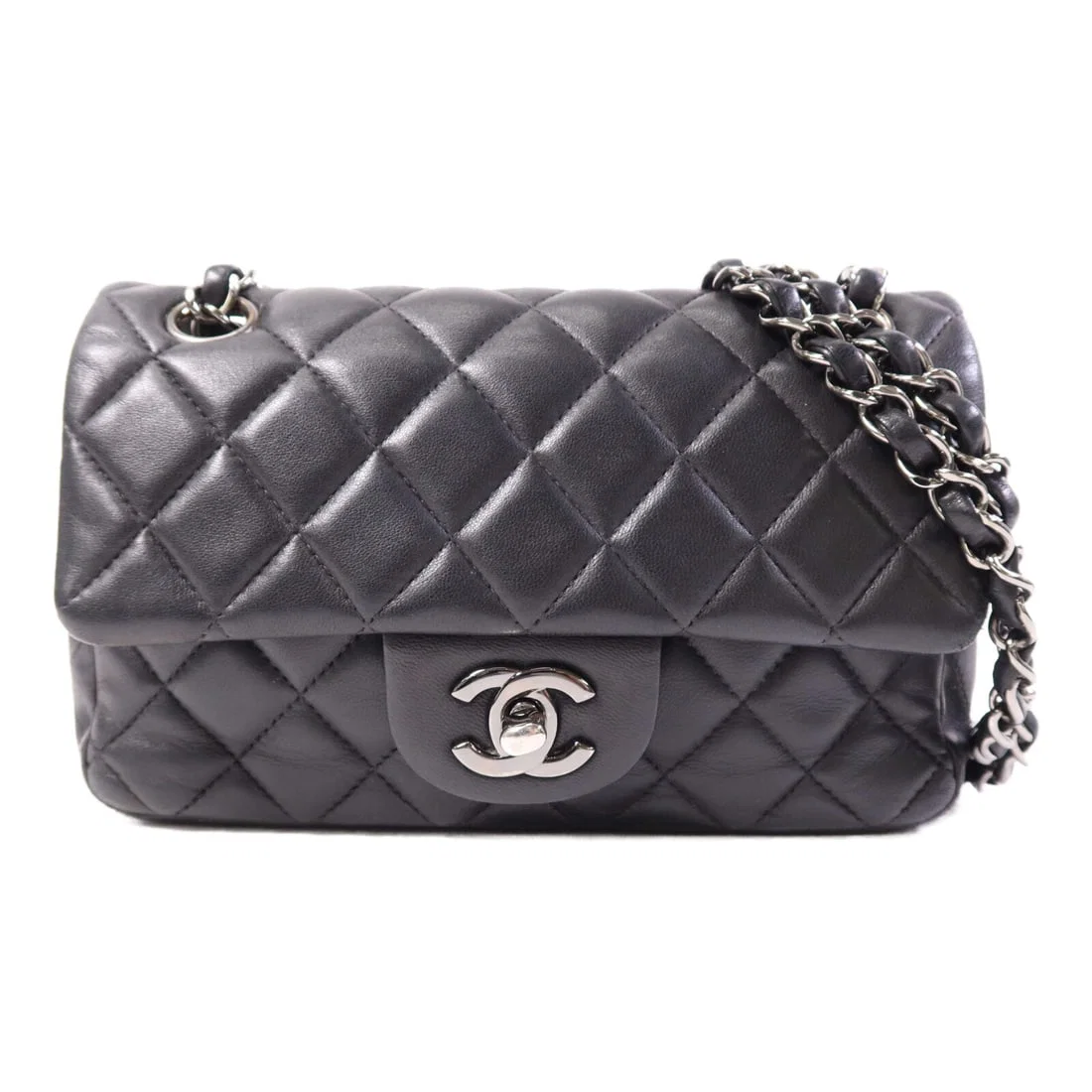 Chanel Mini Classic Black Lambskin Shoulder Bag Silver Chain A69900