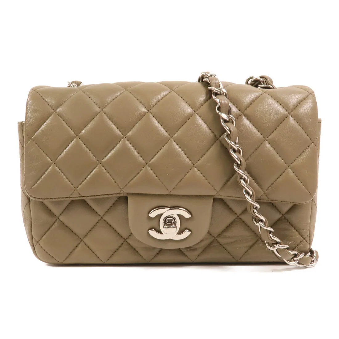 Chanel Mini Classic Shoulder Bag in Green Lambskin with Silver Hardware
