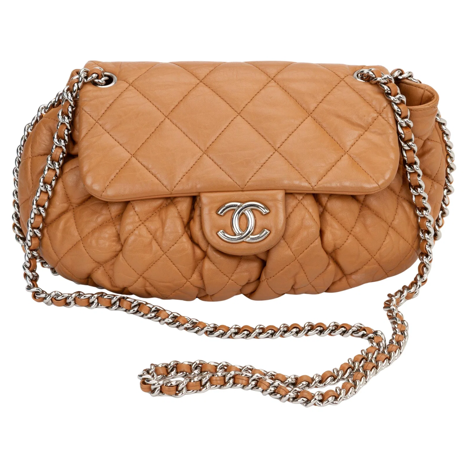 Chanel Mini Crossbody Bag Caramel Lambskin Silver Hardware