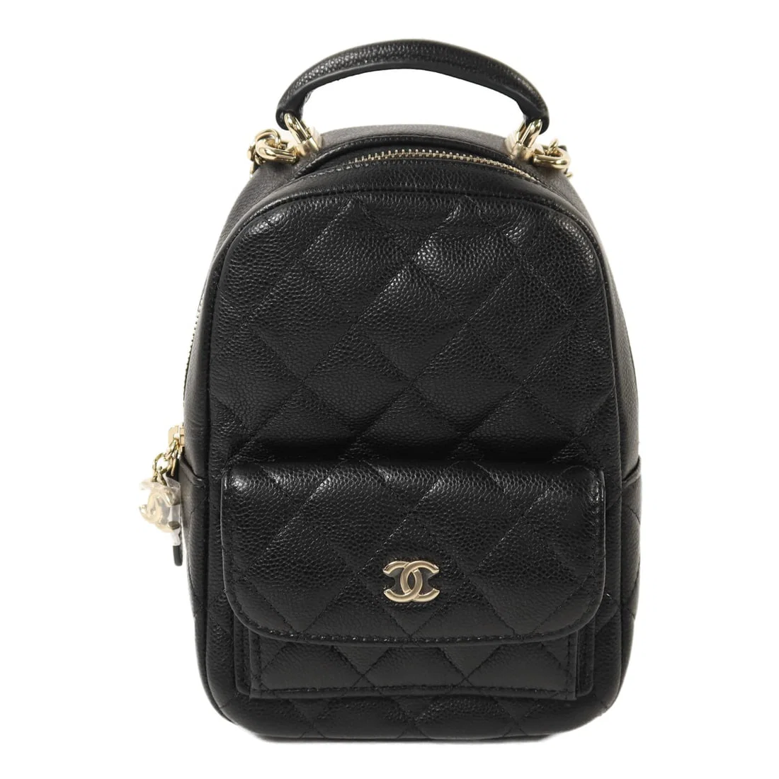 Chanel Mini Matelasse Black Calfskin Chain Backpack with Gold Hardware
