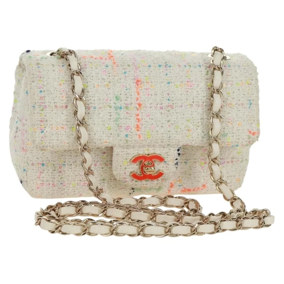 CHANEL MINI MATELASSE CHAIN SHOULDER BAG TWEED