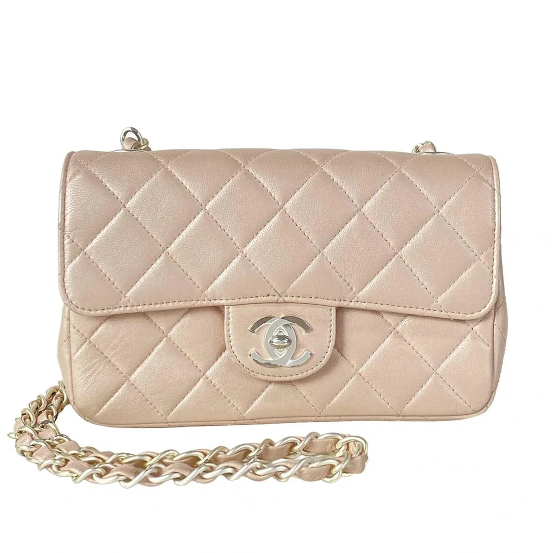 CHANEL MINI MATELASSE LIGHT PINK LAMBSKIN SHOULDER BAG