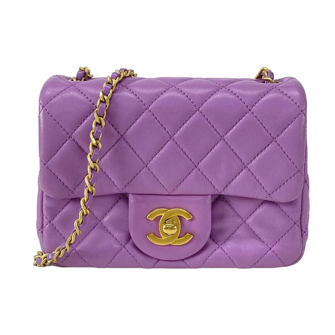 CHANEL MINI MATELASSE PURPLE LAMBSKIN SHOULDER BAG GOLD