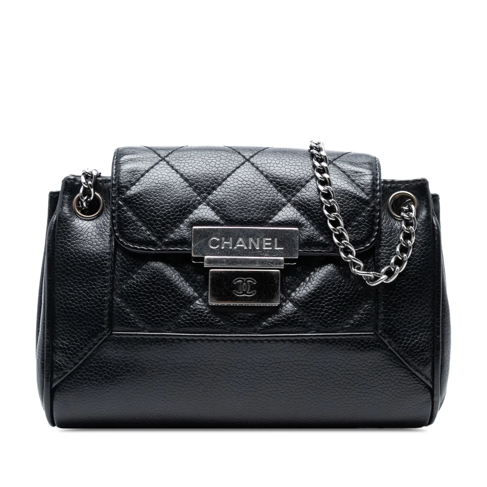 Chanel Mini Quilted Caviar Accordion Flap Shoulder Bag Black