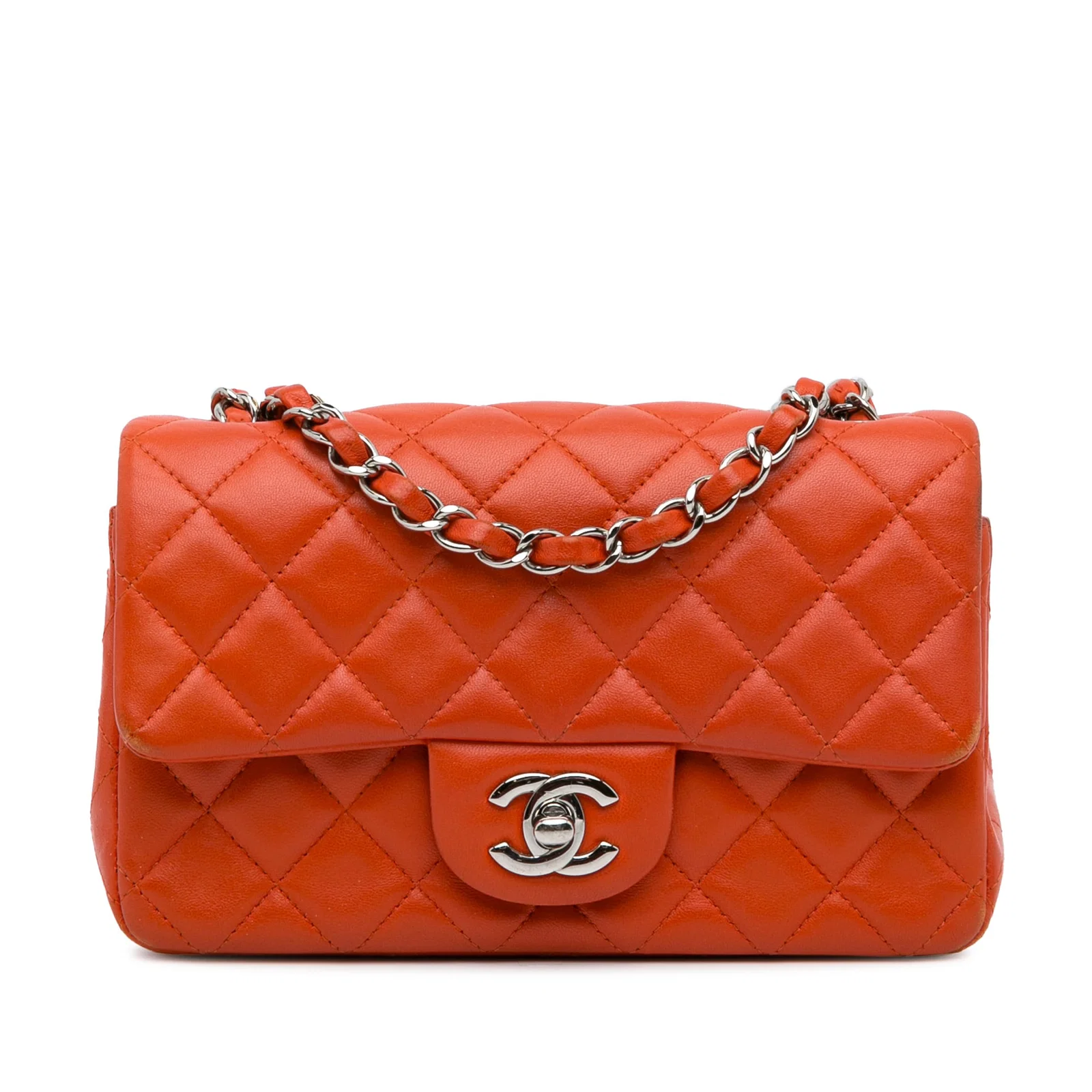 Chanel Mini Rectangular Classic Lambskin Flap Bag Orange