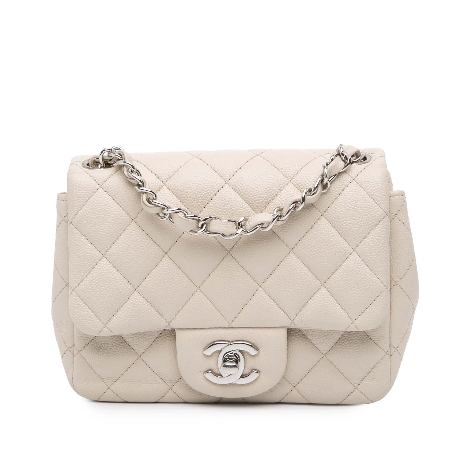 Chanel Mini Square Classic Caviar Flap Bag White Leather