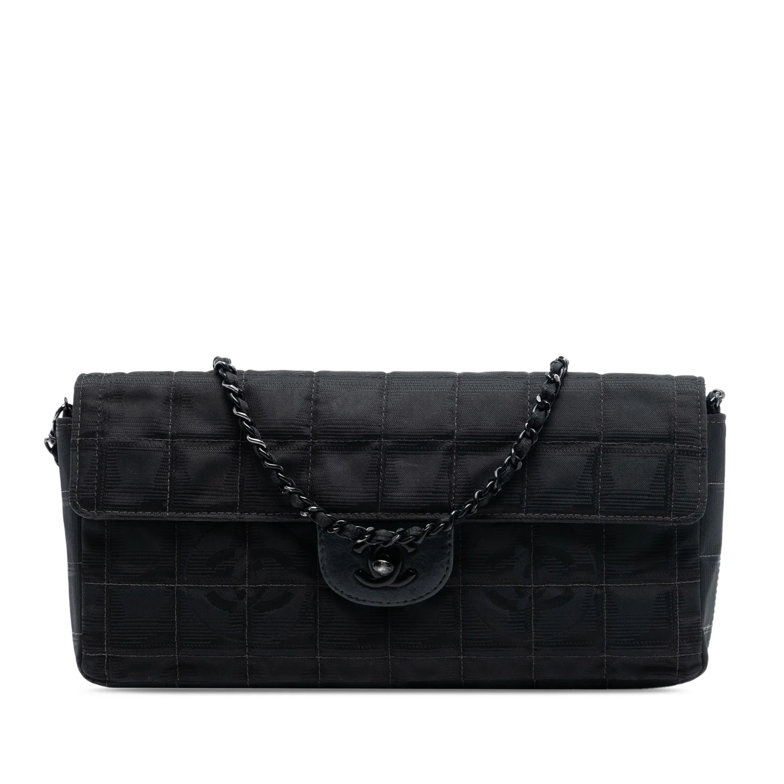 Chanel New Travel Line Black Nylon East West Shoulder Bag with Flap