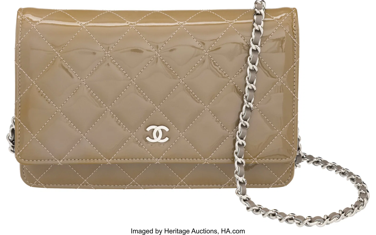 Chanel Olive Green Quilted Patent Leather Wallet
