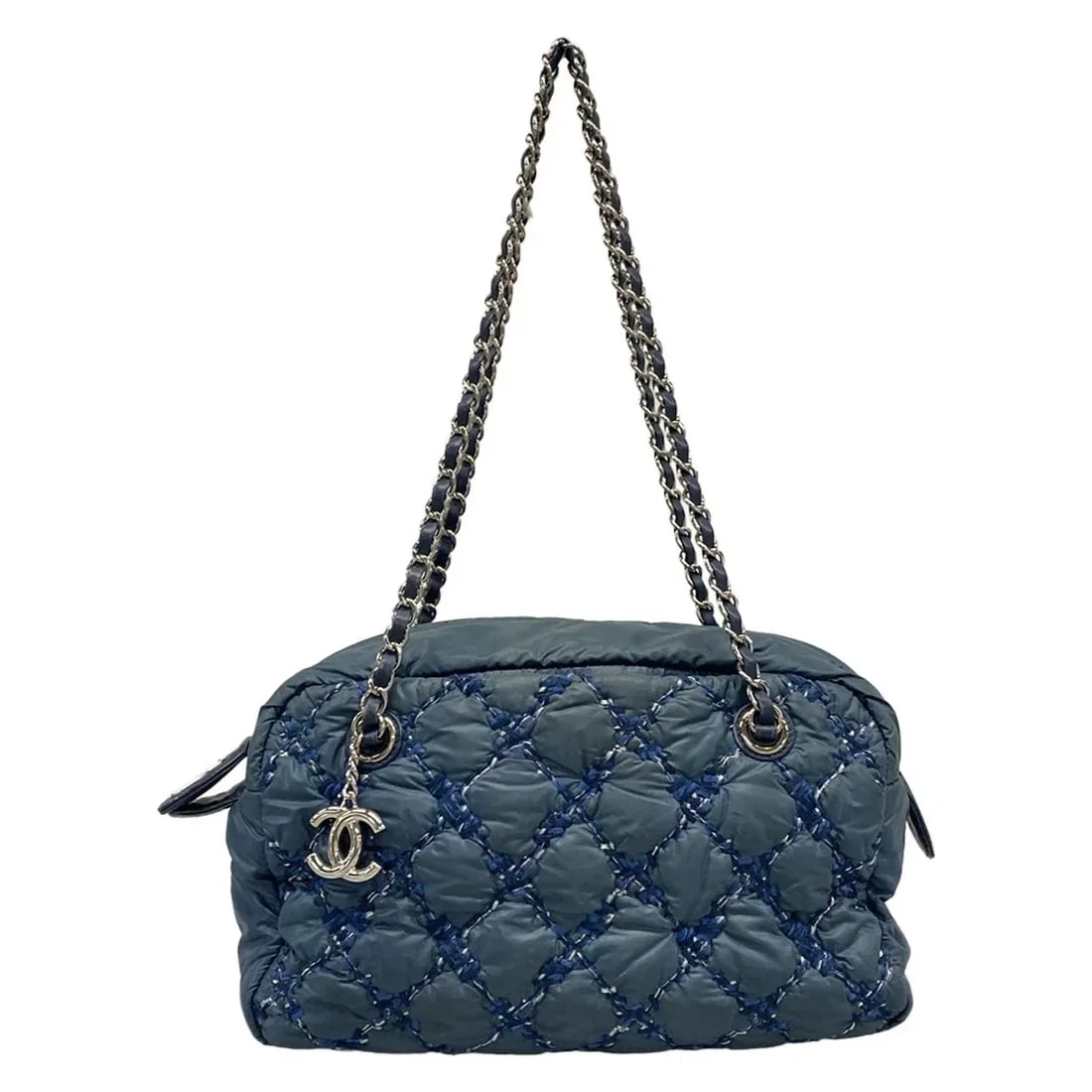 CHANEL PARIS BYZANCE BLUE NYLON LEATHER SHOULDER BAG