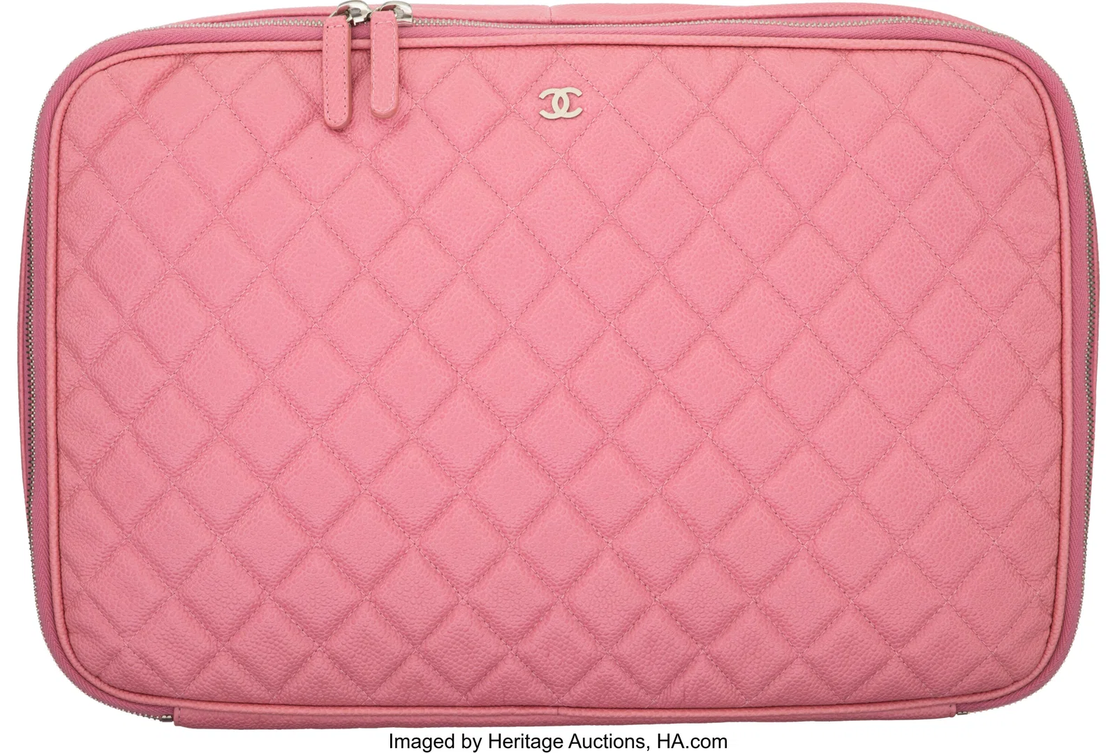 Chanel Pink Quilted Caviar Leather Large O-Case