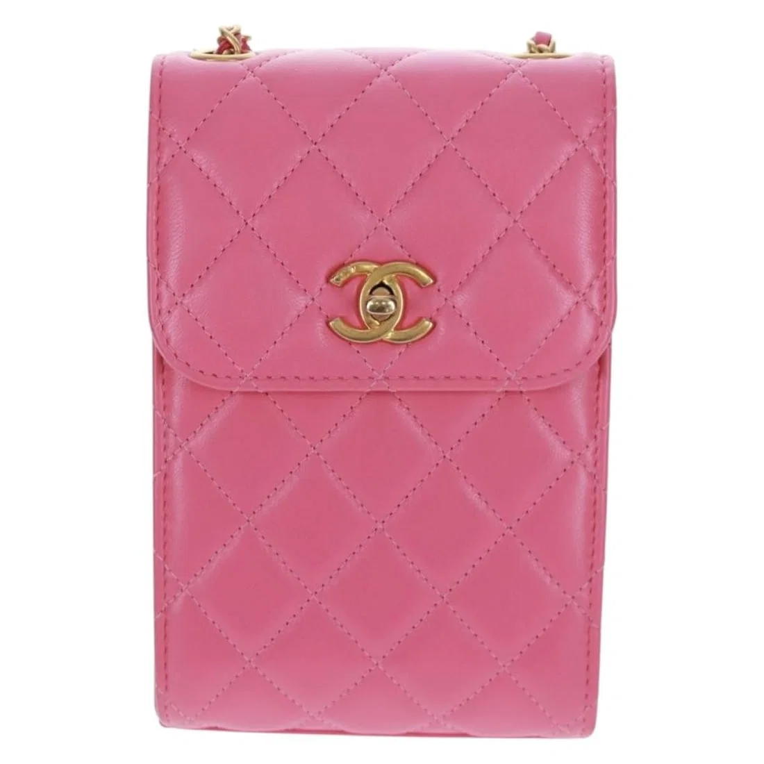 Chanel Pink Quilted Lambskin Pearl Crush Crossbody Phone Holder Bag