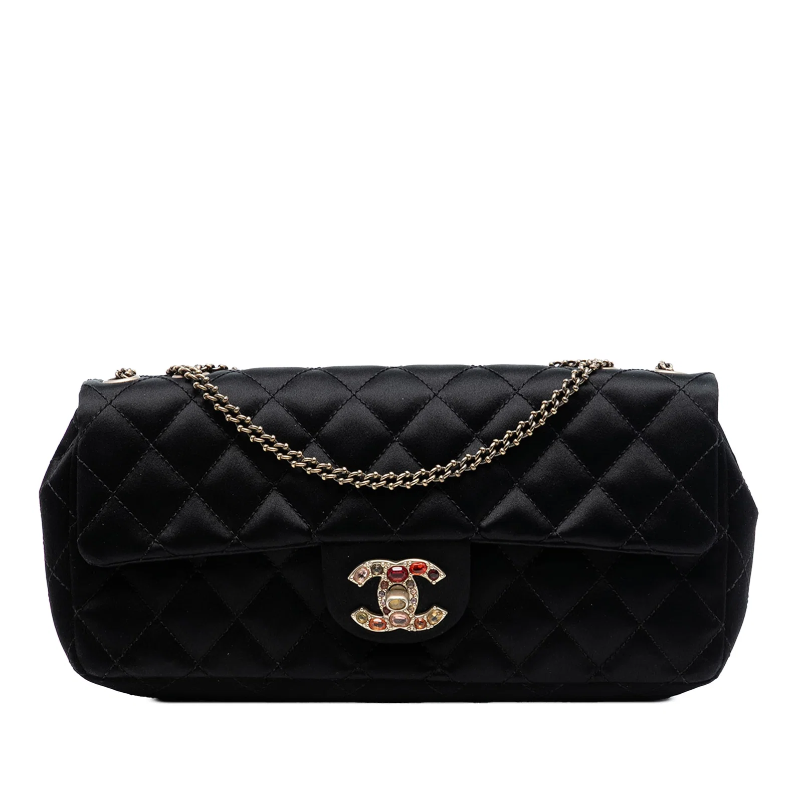 Chanel Precious Jewel East West Quilted Satin Flap Shoulder Bag