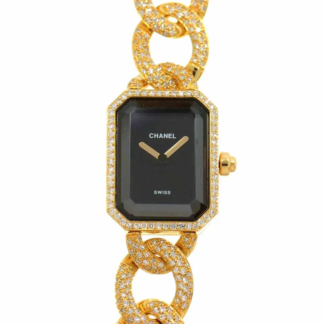 CHANEL PREMIERE BEZEL DIAMOND 750 YG BLACK WATCH