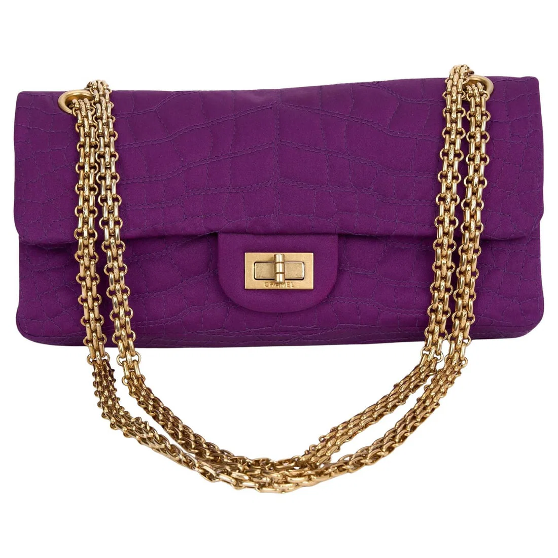 Chanel Purple Crocodile Satin 2.55 Reissue Flap Bag with Gold Hardware