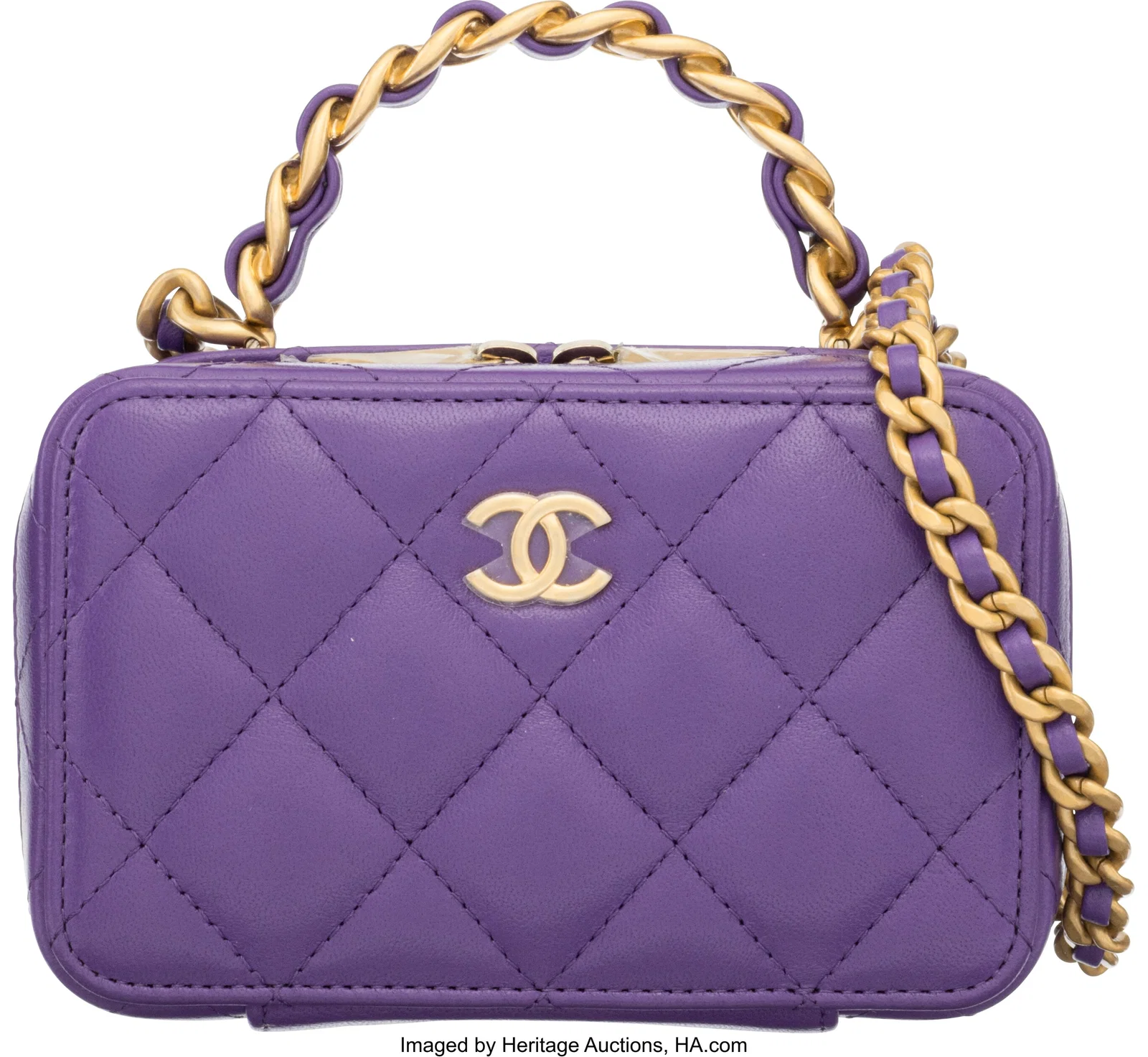Chanel Purple Quilted Lambskin Leather Top Handl