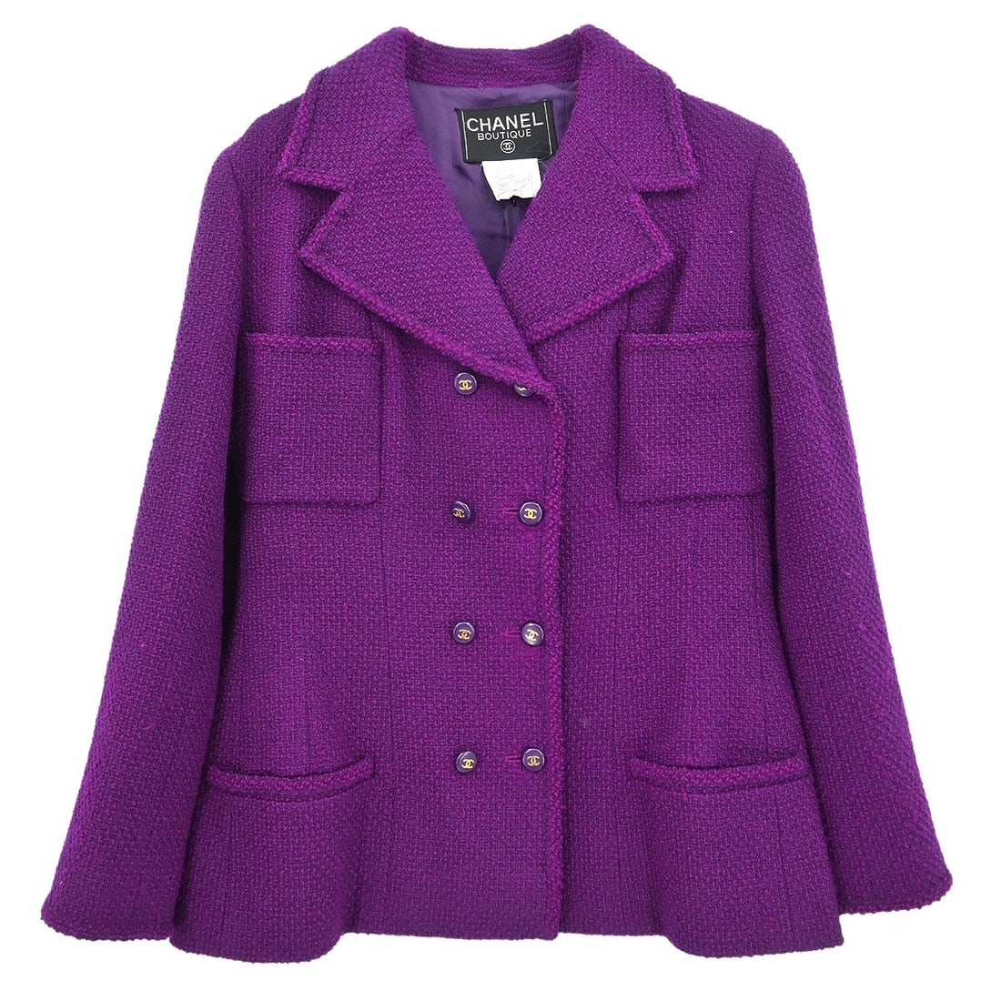 Chanel Purple Wool Blend Mid-Length Collared Jacket Size 40 95A