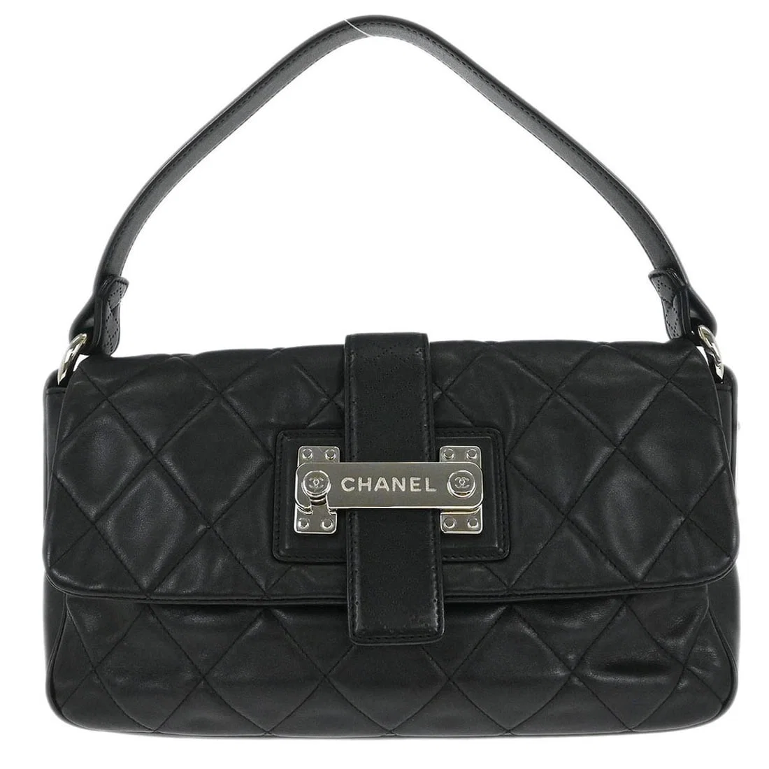 Chanel Quilted Black Leather Door Latch Flap Shoulder Bag