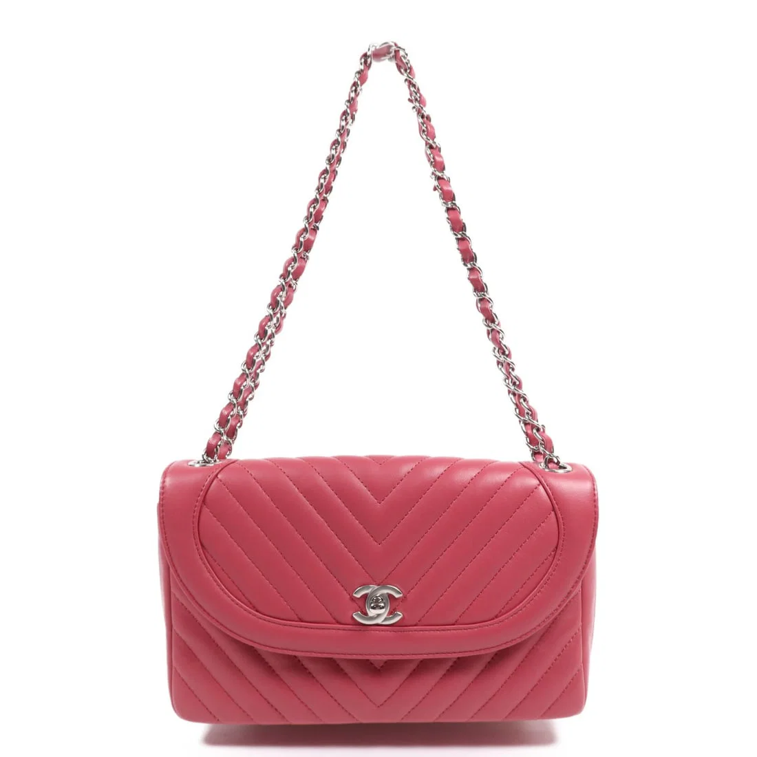 CHANEL Red Calfskin Leather Chain Shoulder Bag with SHW