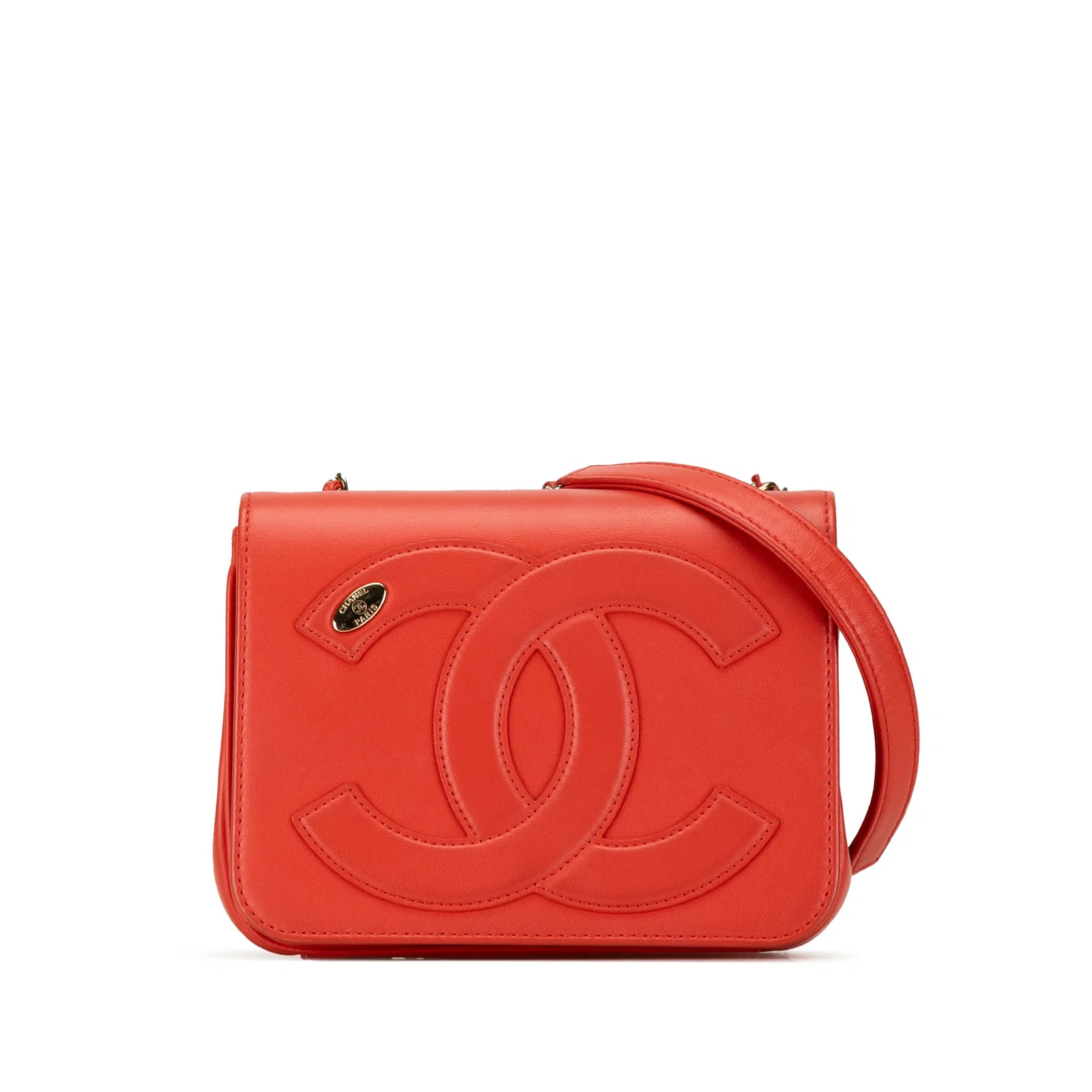 Chanel Red Lambskin CC Mania Flap Bag with Leather Strap