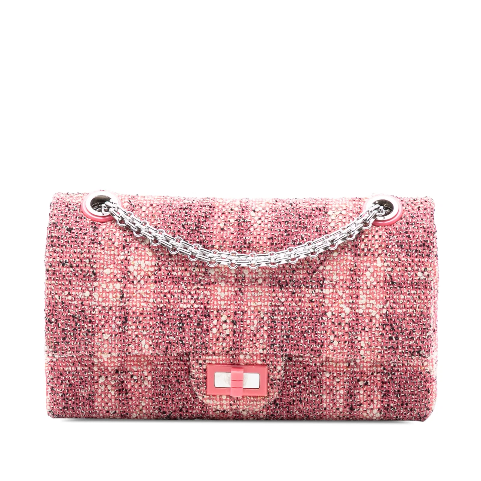 Chanel Reissue 2.55 Pink Quilted Tweed Double Flap Shoulder Bag