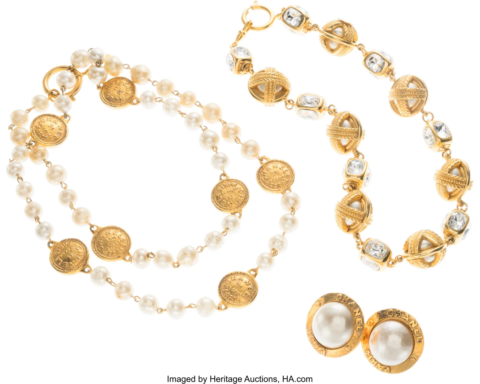 Chanel Set of Three: Vintage Pearl & Crystal Nec