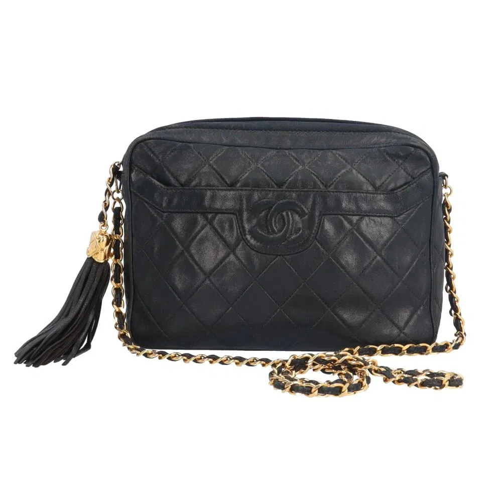CHANEL SHOULDER BAG CROSS BODY LAMBSKIN CHAIN MATELASSE FRINGE SHOULDER BAG