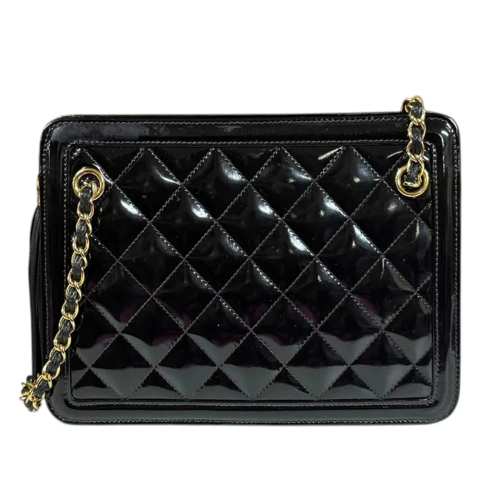 CHANEL SHOULDER BAG ENAMEL CHAIN FRINGE MATRASSE