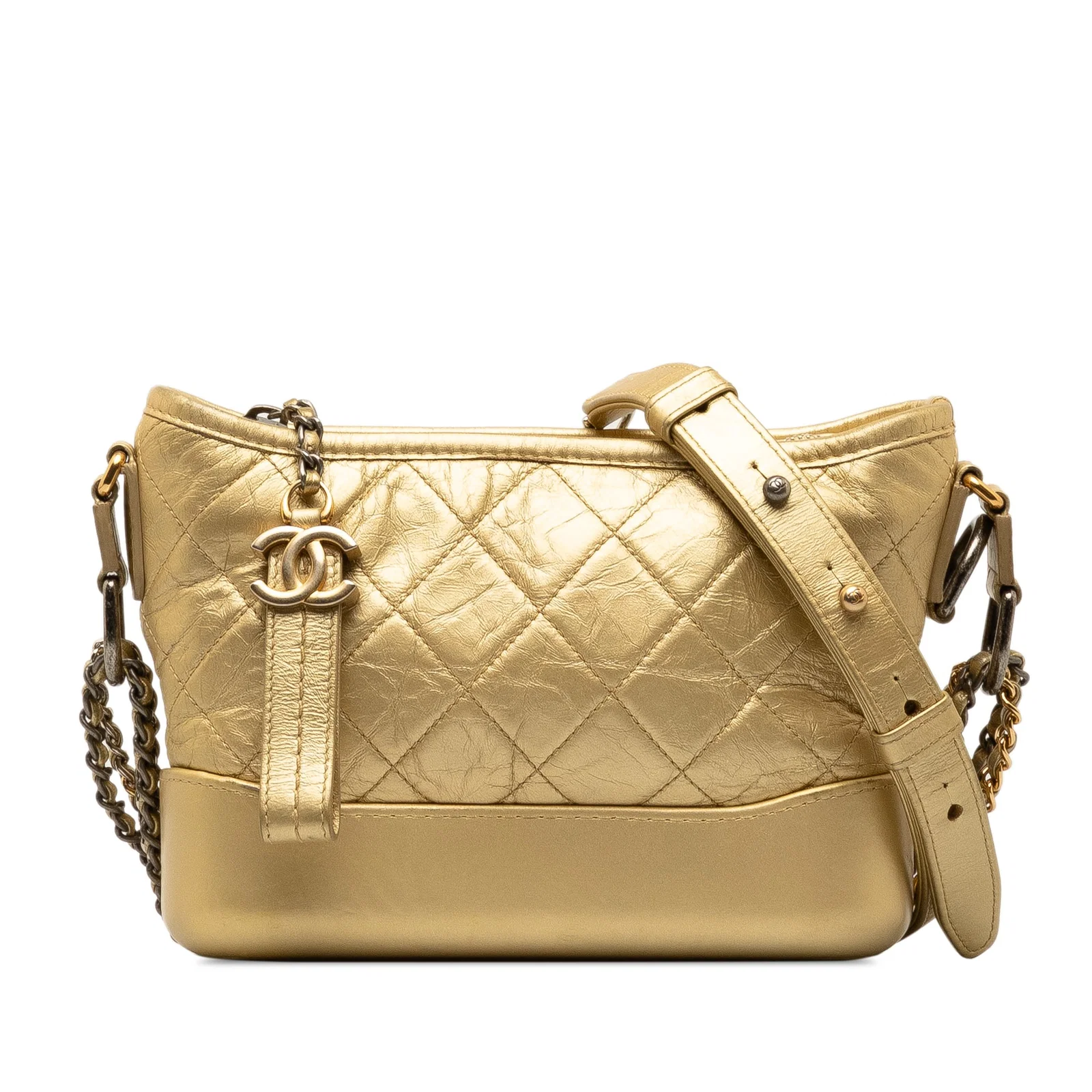 Chanel Small Metallic Lambskin Gabrielle Crossbody Bag Gold Leather