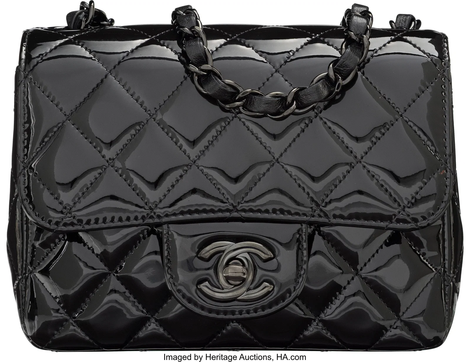 Chanel So Black Quilted Patent Leather Mini Squa