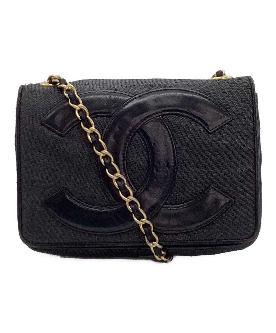 CHANEL STRAW LOGO CHAIN SHOULDER BAG