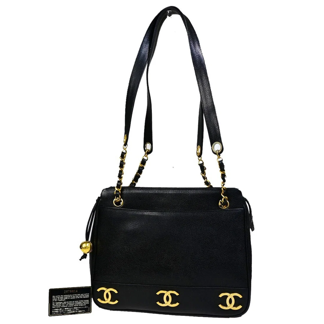 Chanel Triple CC Black Caviar Leather Chain Shoulder Bag