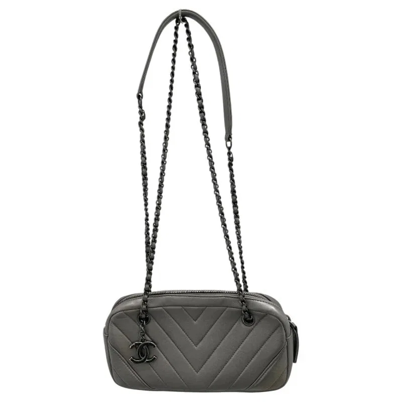 CHANEL V-STITCH 20 SERIES GRAY CALFSKIN SHOULDER BAG
