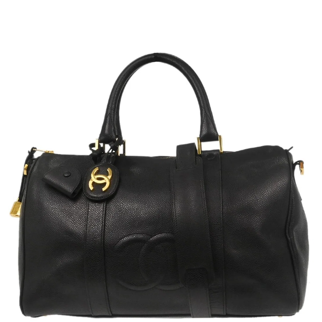 Chanel Vintage Black Leather Medium Duffle Bag with Gold Hardware
