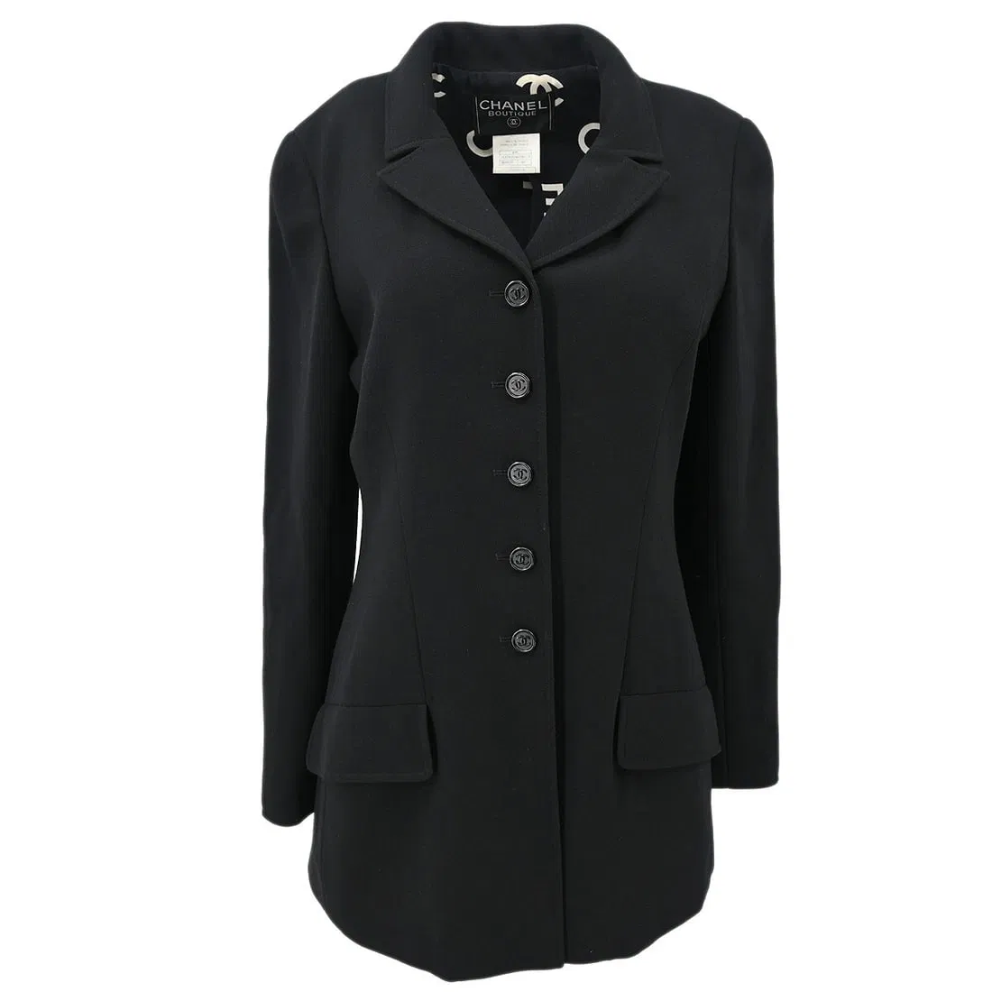Chanel Vintage Black Wool Single Breasted Jacket 97P #40