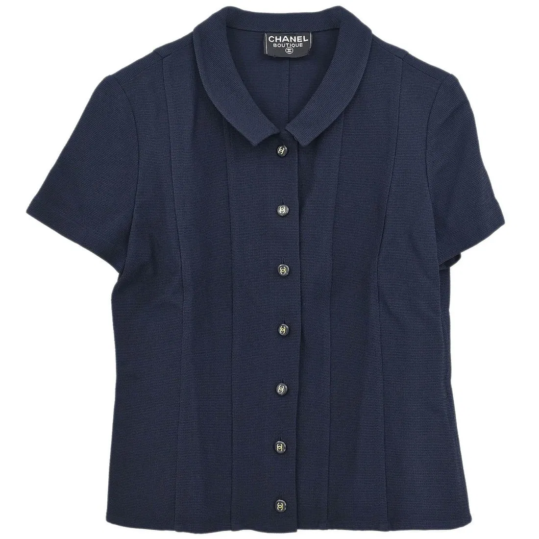 Chanel Vintage Navy Short Sleeve Collared Top