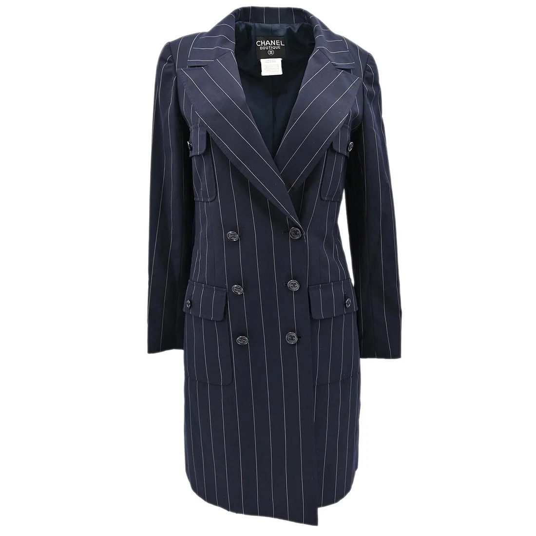 Chanel Vintage Navy Wool Double Breasted Jacket 38