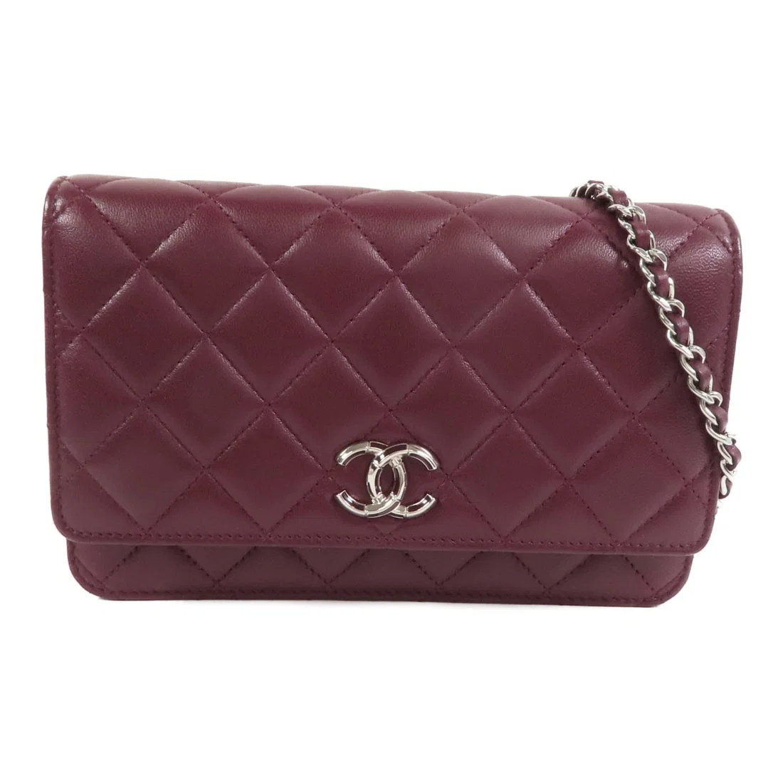 Chanel Wallet On Chain Red Lambskin Shoulder Bag with Silver CC
