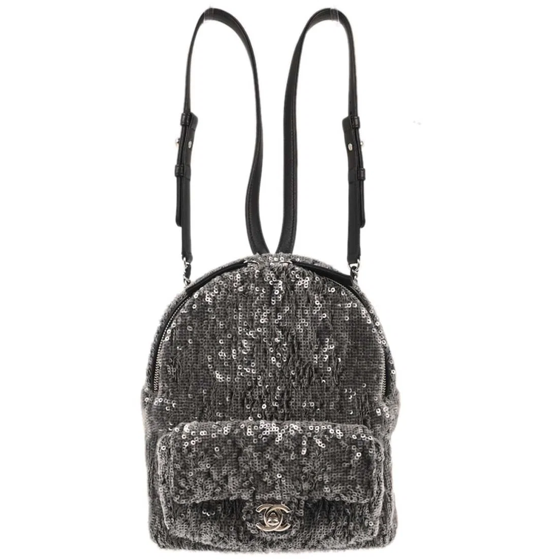 Chanel Waterfall Black Sequin and Leather Backpack Bag 19cm
