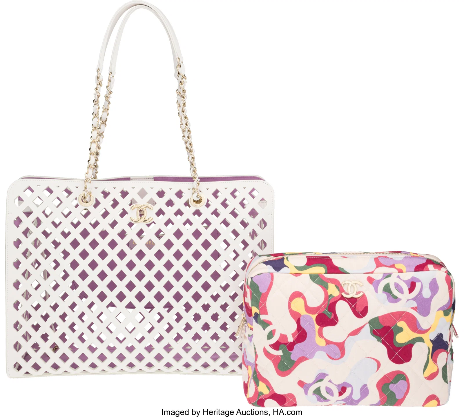 Chanel White & Lilac Leather See Through Shoppin