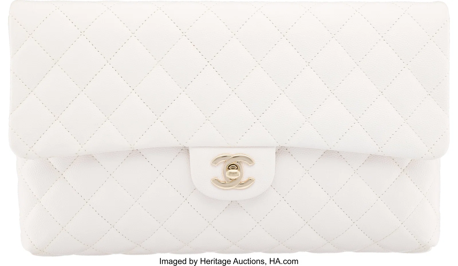 Chanel White Quilted Caviar Leather Flap Clutch