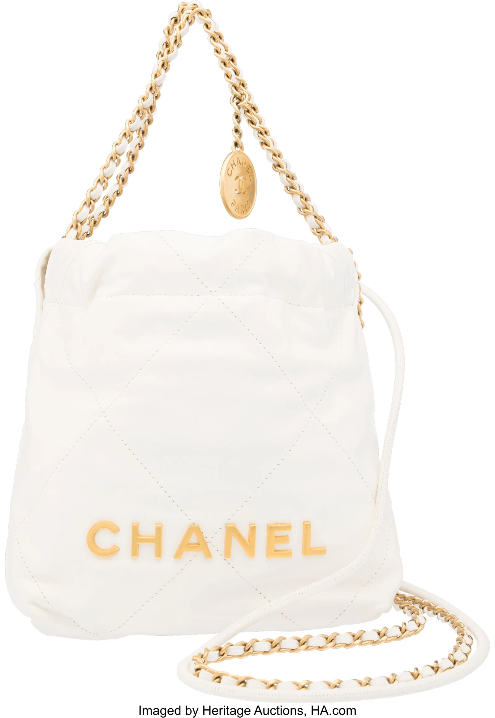 Chanel White Quilted Leather Mini Chanel 22 Bag