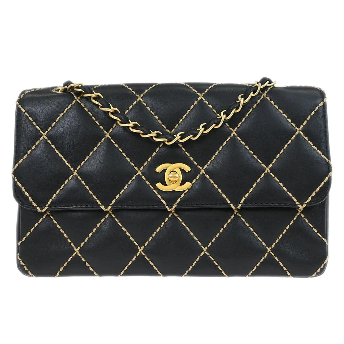 Chanel Wild Stitch Medium Black Calfskin Leather Single Flap Shoulder Bag