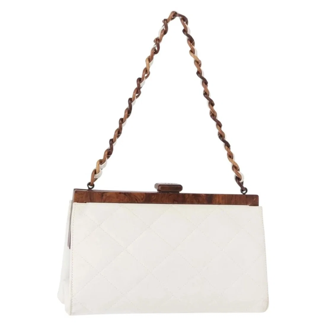CHANEL WOOD CHAIN SHOULDER BAG LAMB SKIN